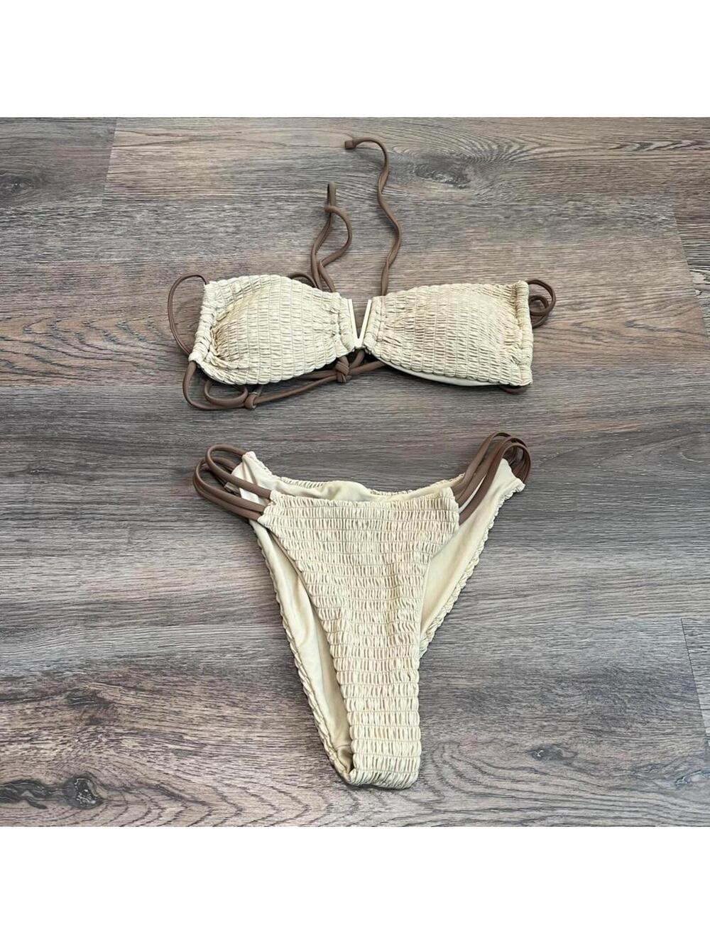Women's Tan and Cream Bikinis-and-tankini-set